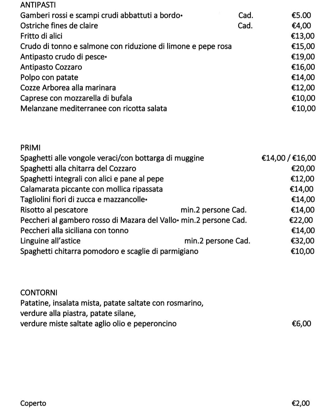 Menu di Cozzaro Pazzo 