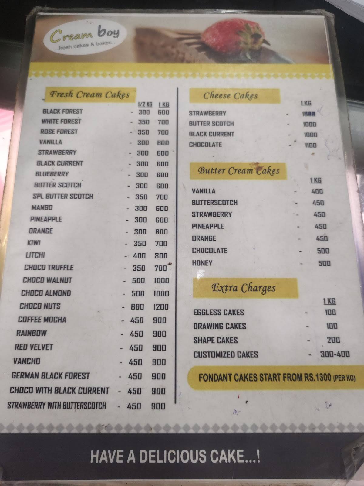 Cream Boy menu