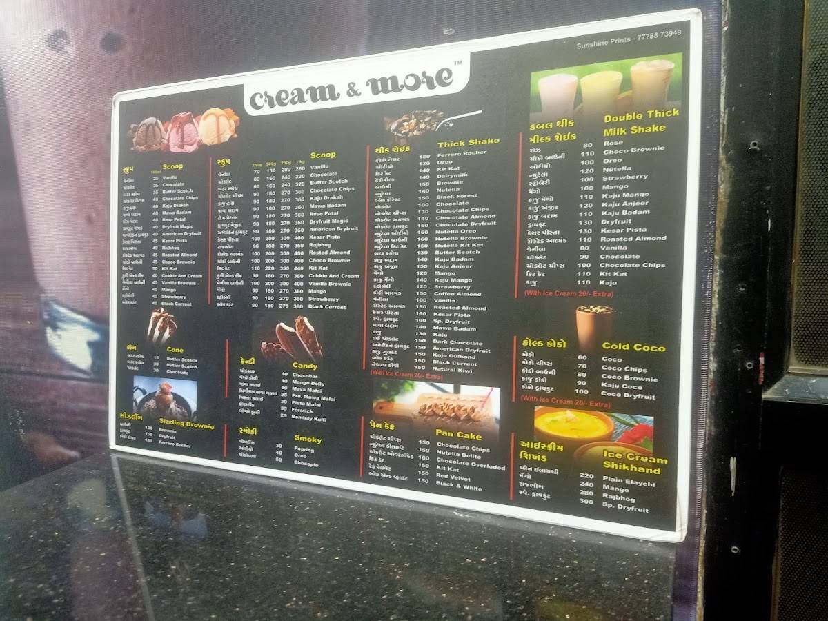 Cream & More menu