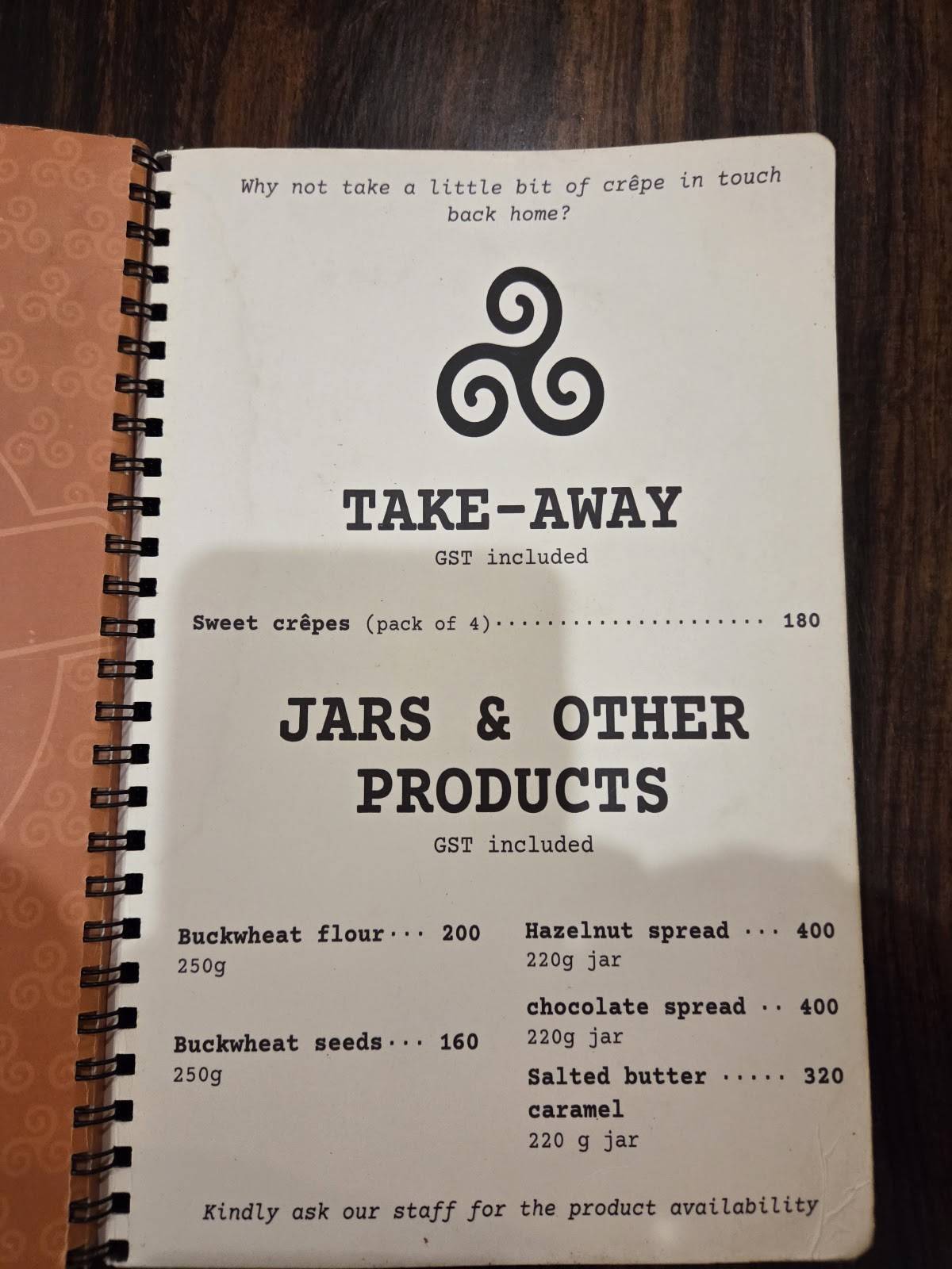 Crêpe In Touch menu