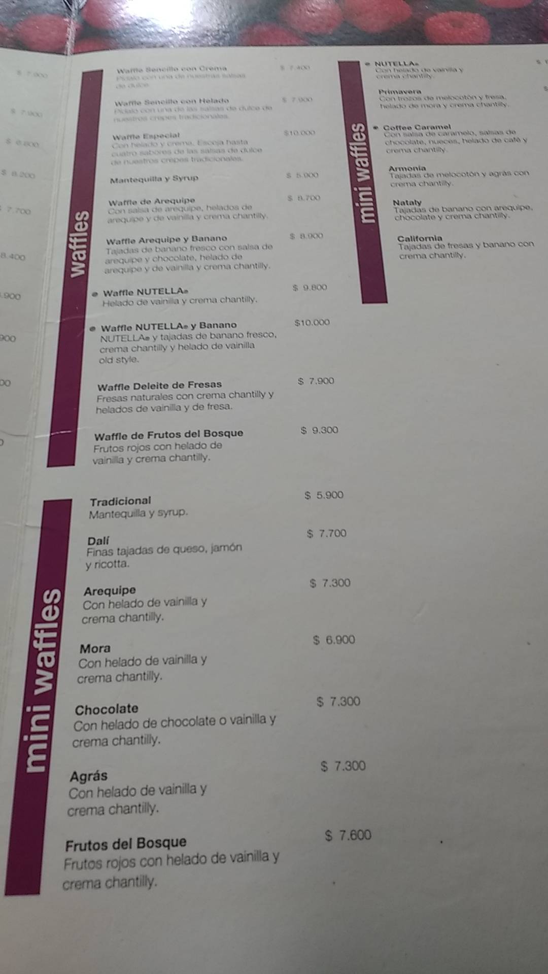 Carta del restaurante Crepes & Waffles Flora, Cali, Cl. 52 Nte. 3BN06