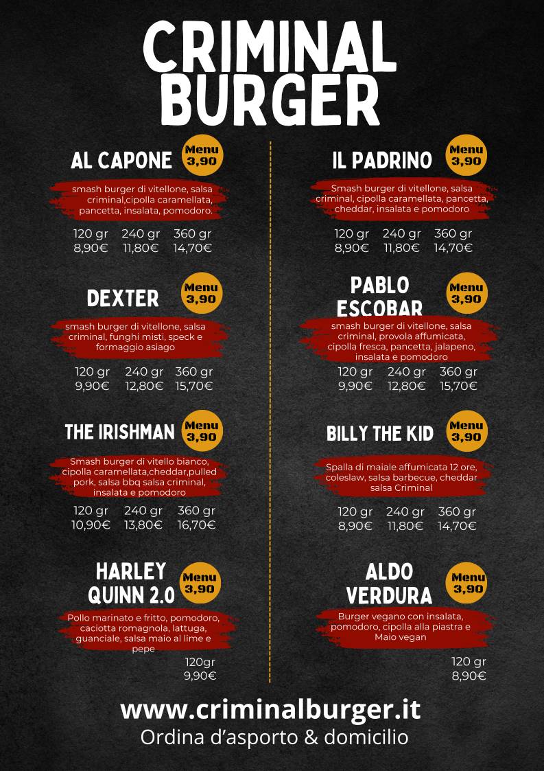 Menu di Criminal Burger Forlì 