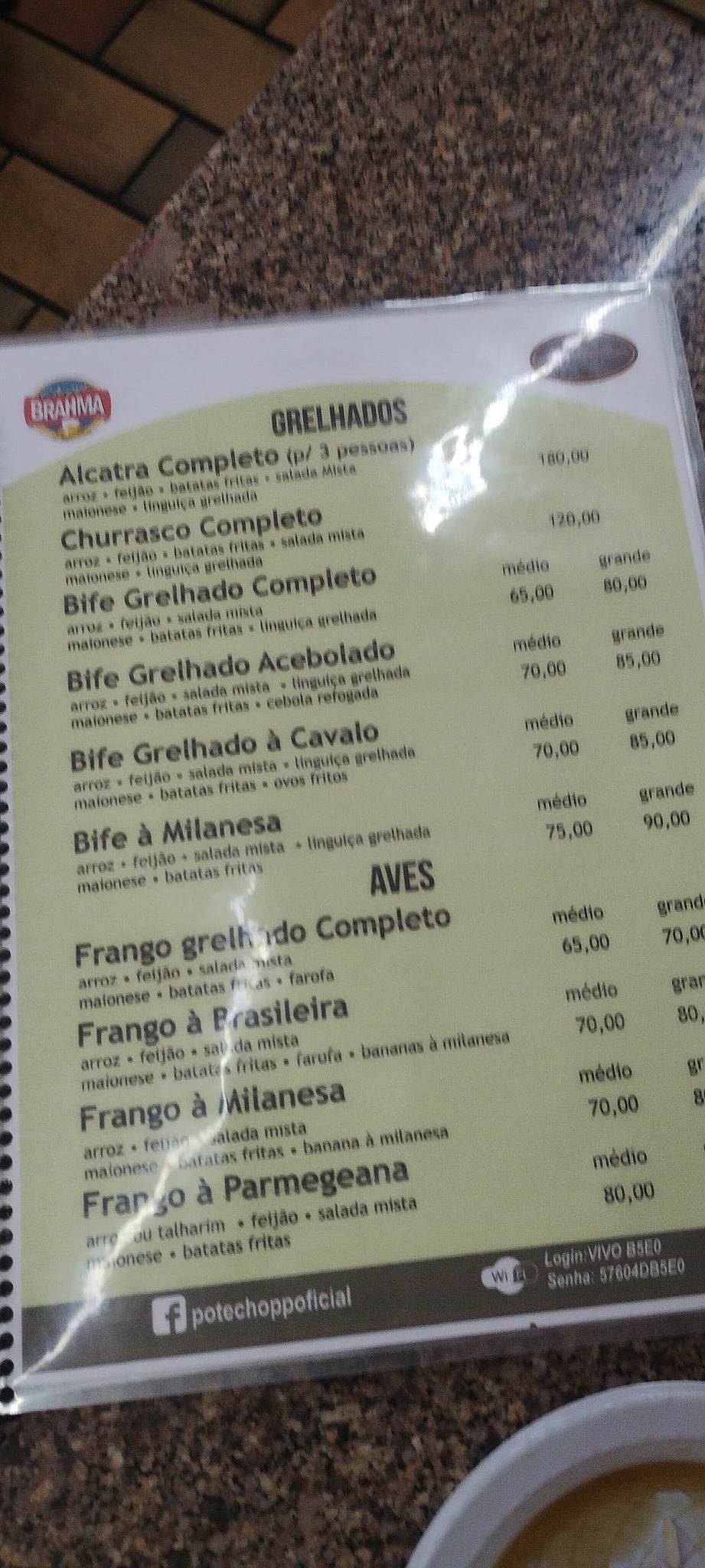 Pote Chopp cardápio