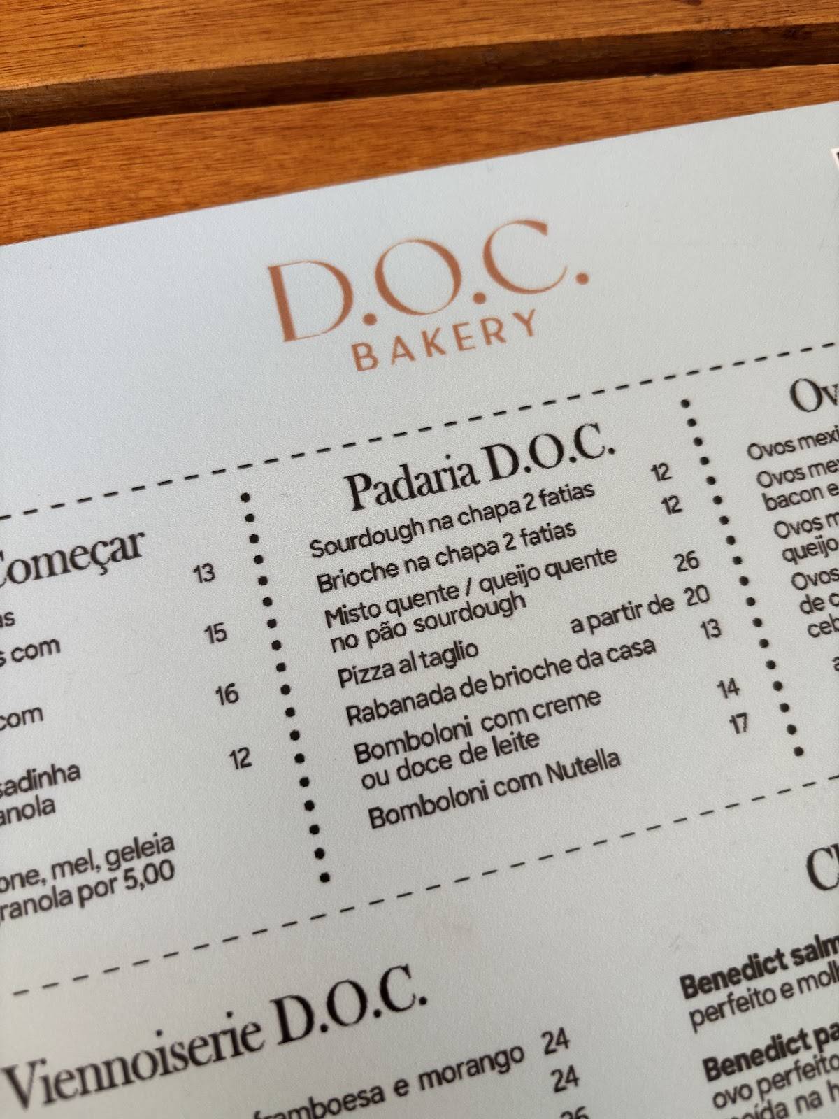 D.O.C. Bakery cardápio