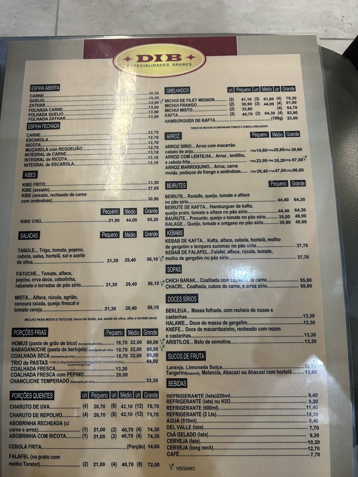 Dib Especialidades Árabes cardápio