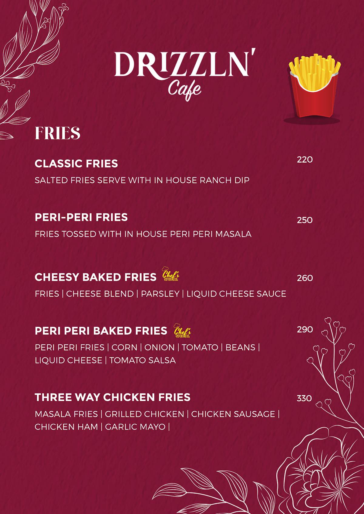 DRIZZLN' CAFE menu