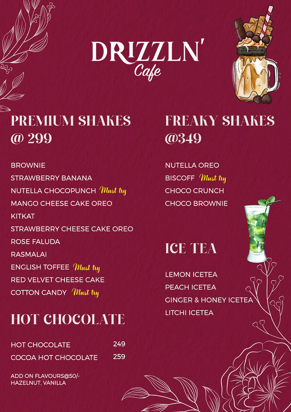 DRIZZLN' CAFE menu