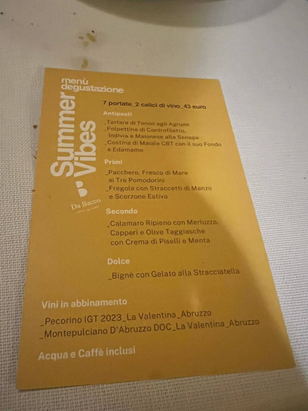 Menu di Da Bacco Osteria Gourmet 