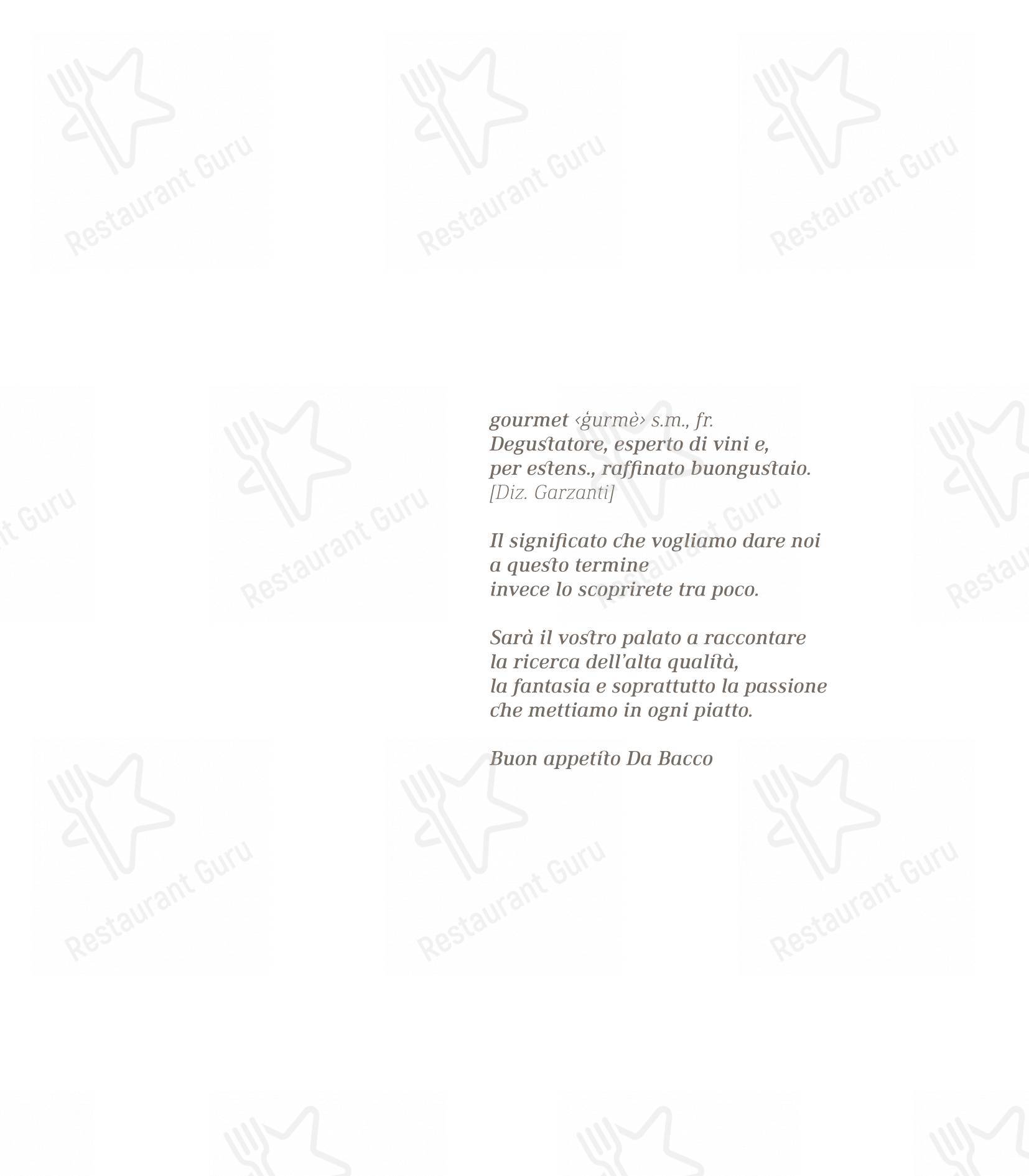 Menu bar per Da Bacco Osteria Gourmet ristorante