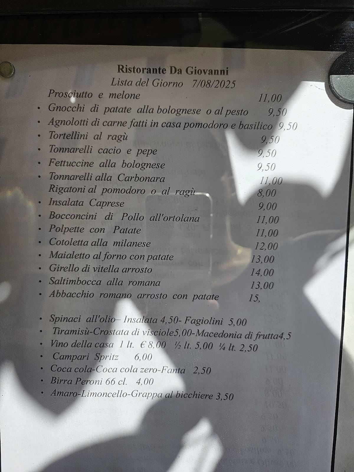 Menu di Ristorante da Giovanni 