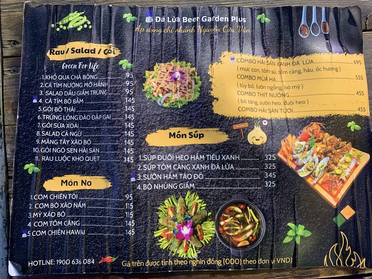Menu at Đá Lửa Beer Garden Plus restaurant, Ho Chi Minh City