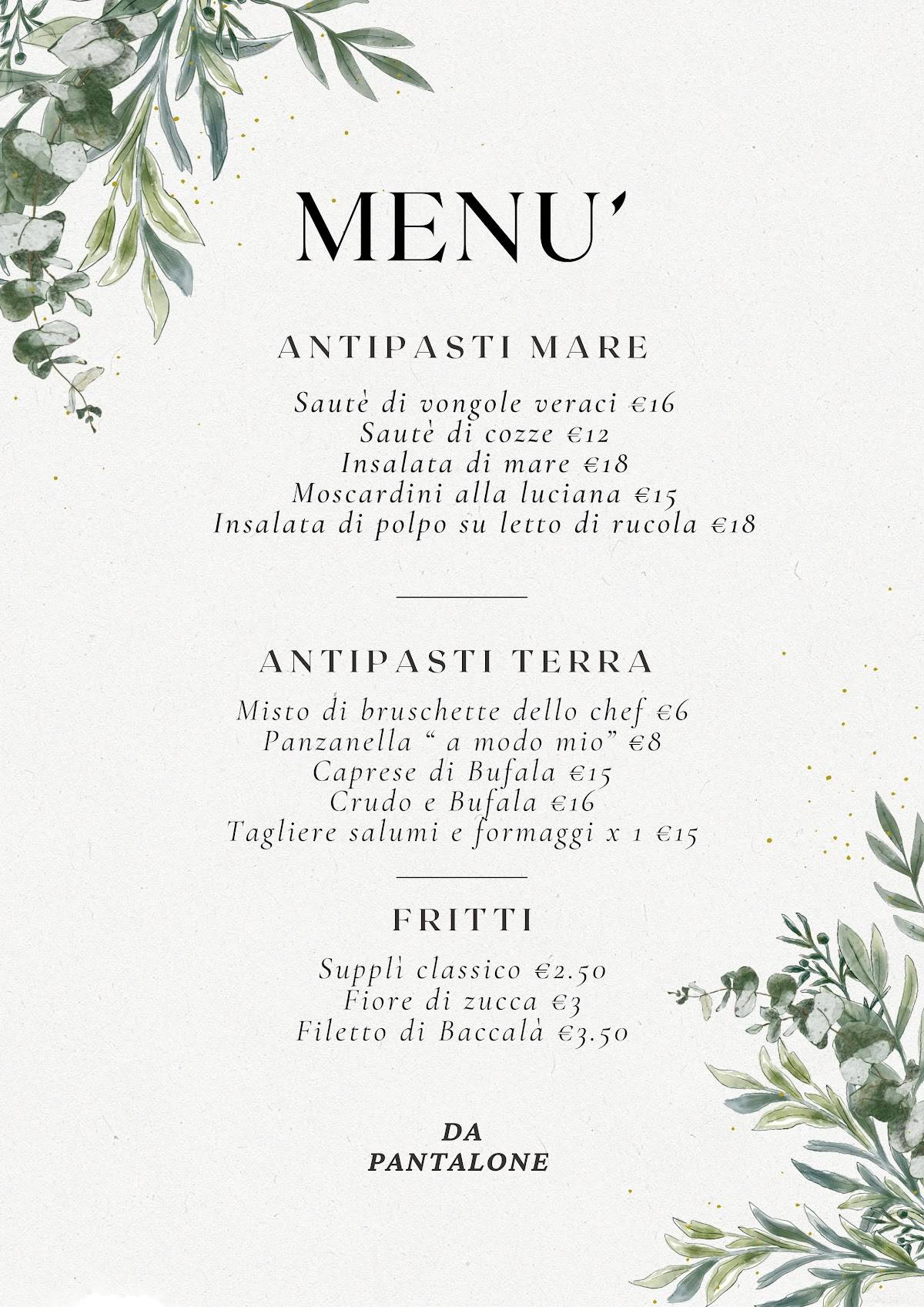 Menu de Da Pantalone