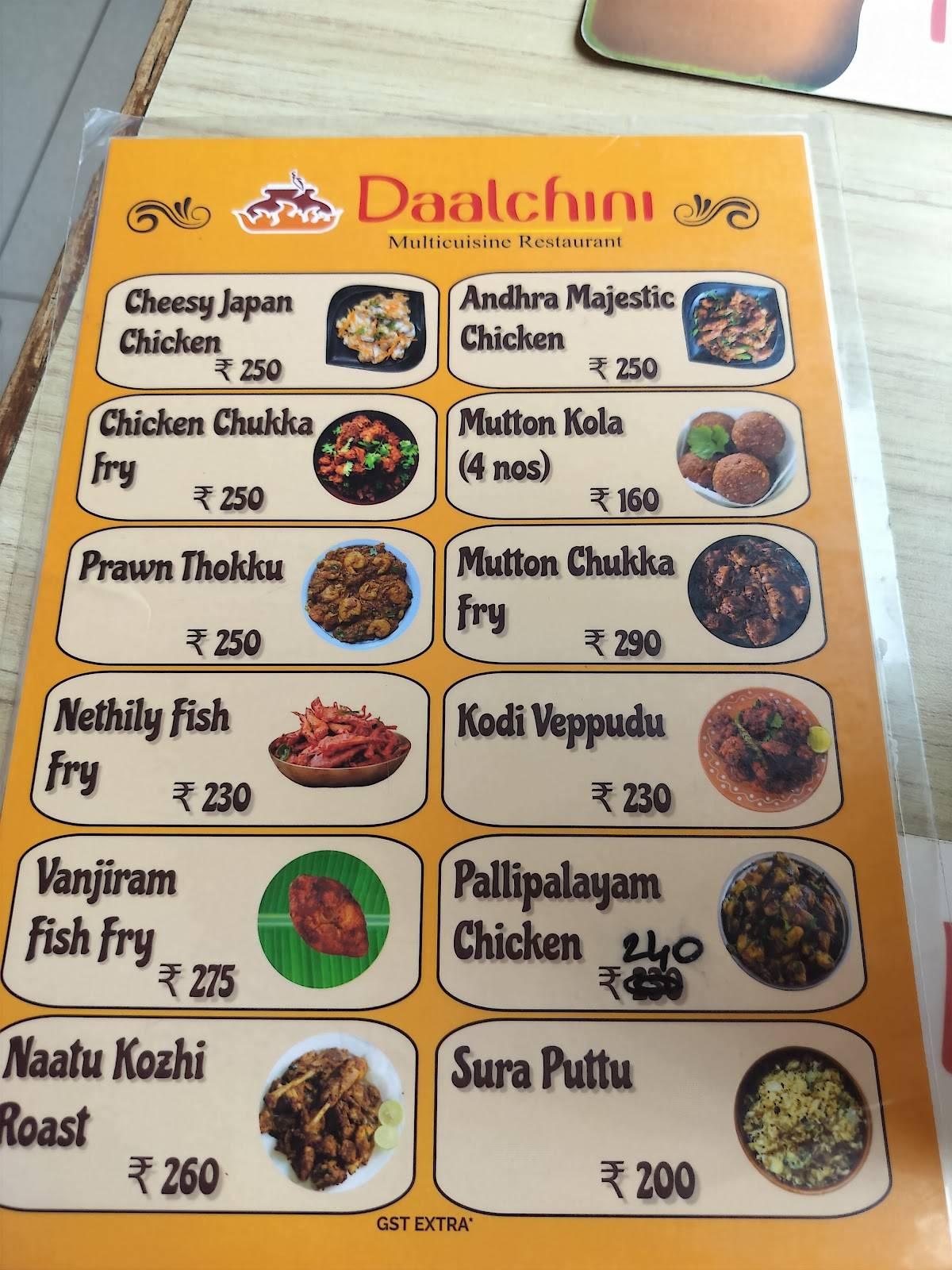 Daalchini menu