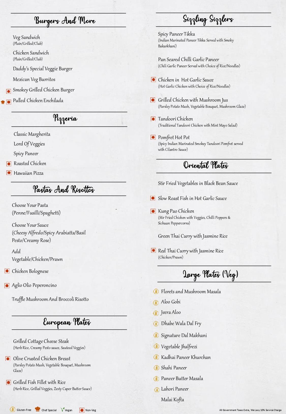 Daddy Rooftop Restaurant menu