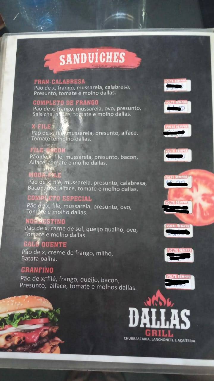 Dallas Grill cardápio