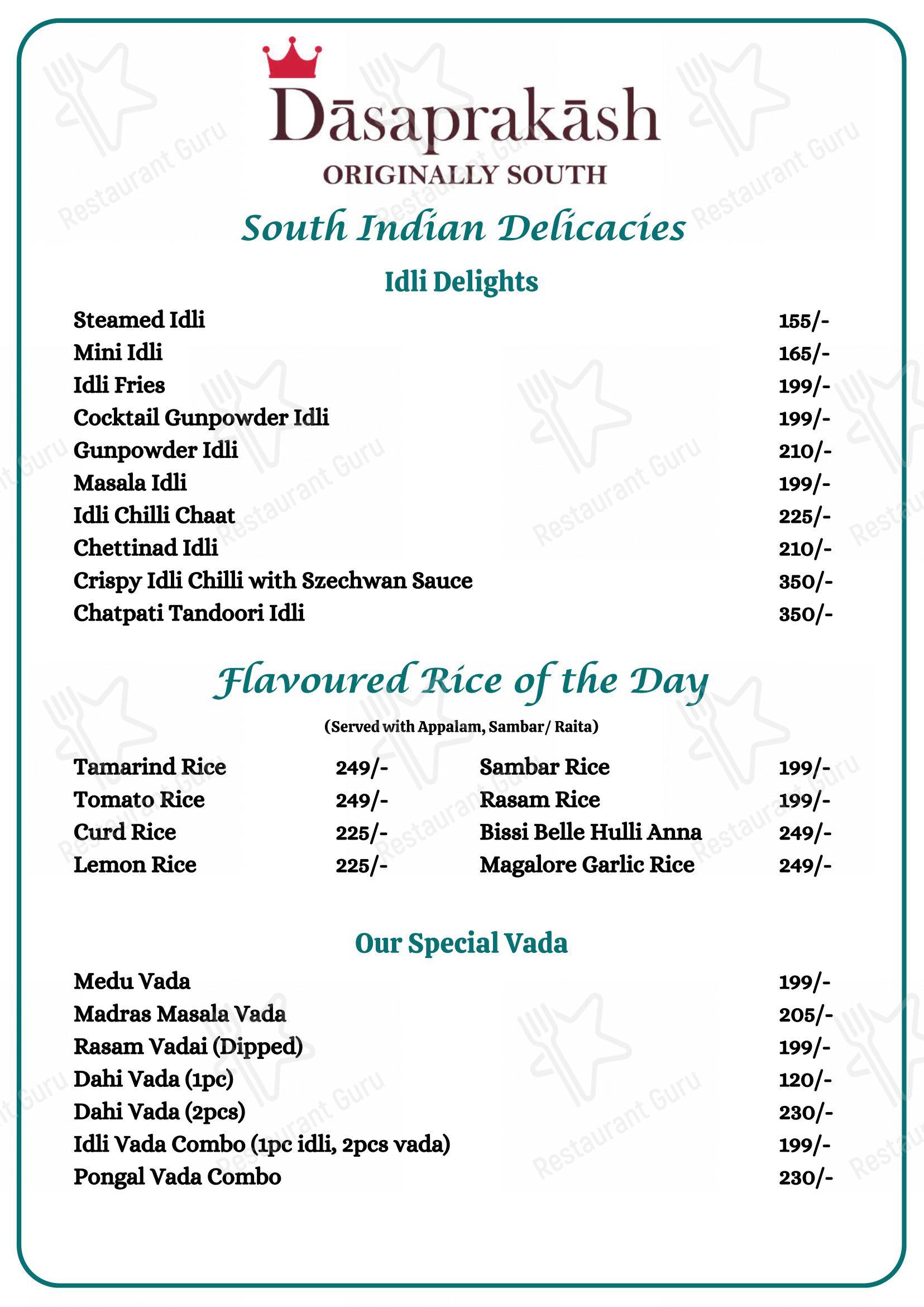 Dasaprakash - Good Earth Business Bay - Menu