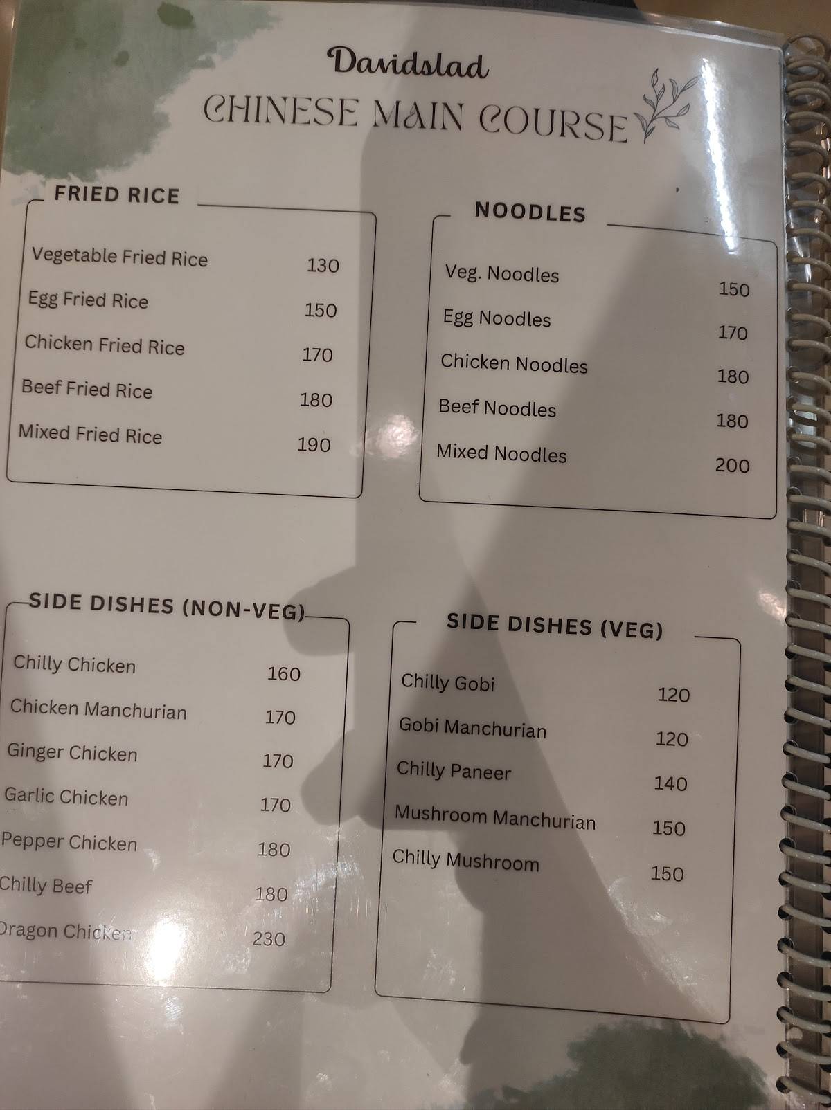 David's Lad foodie buddy menu