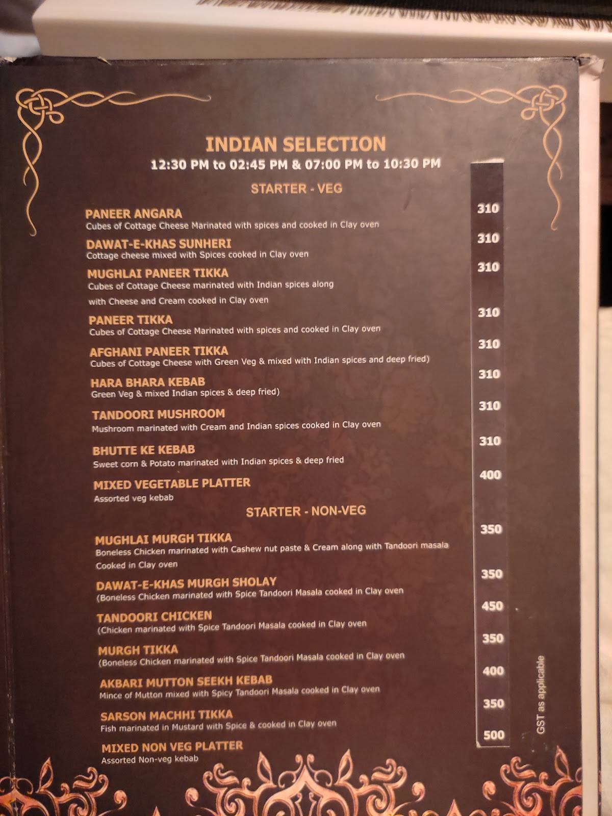 Dawat-e-Khas menu