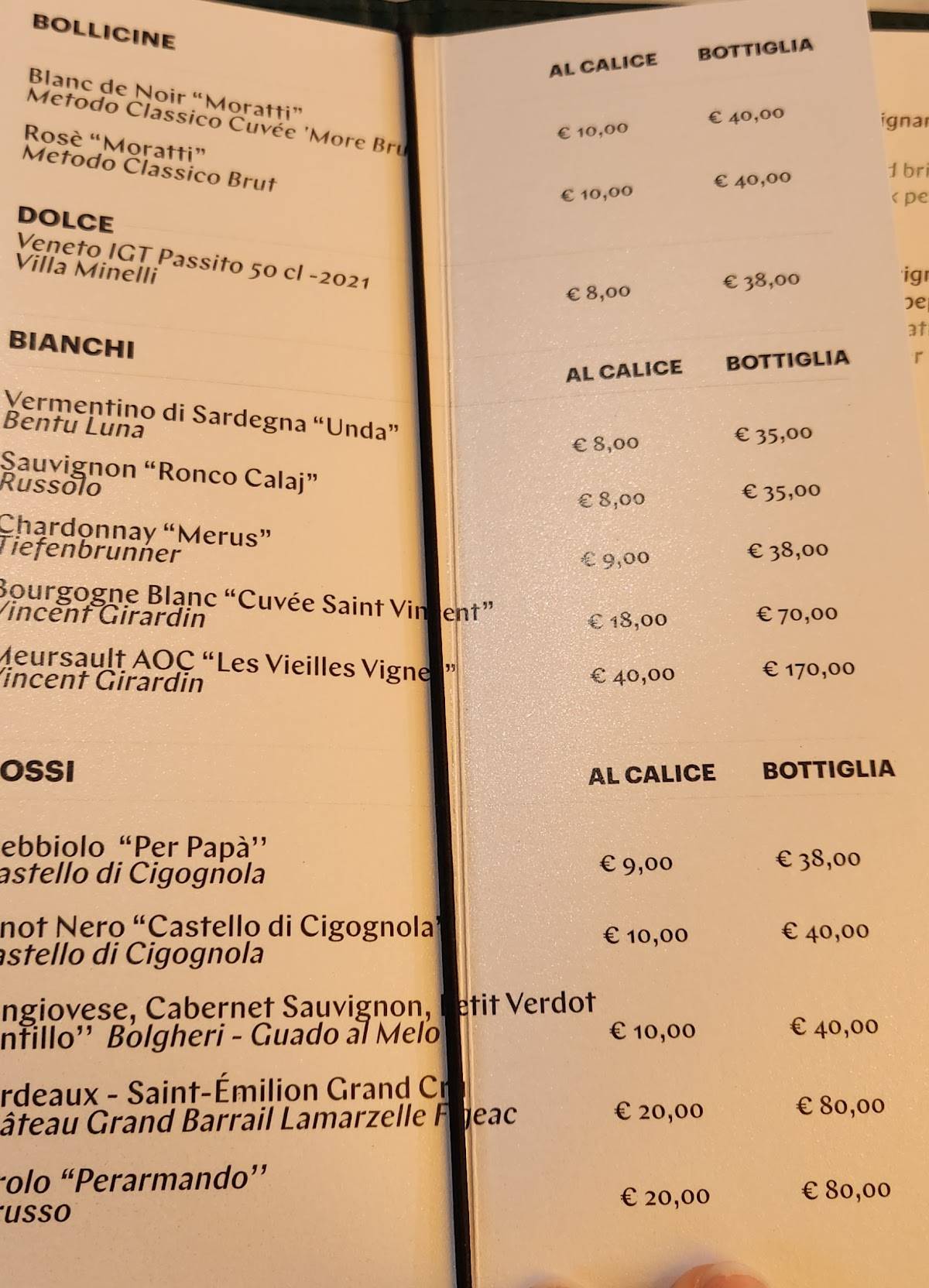 Menu di De Santis / Milano Rinascente Duomo 