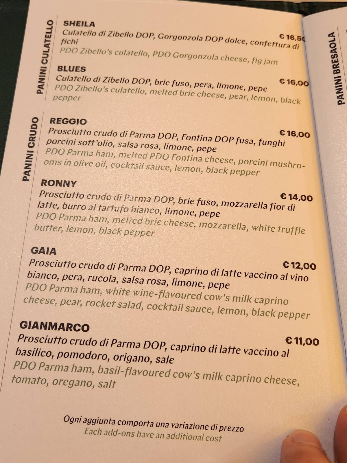 Menu di De Santis / Milano Rinascente Duomo 