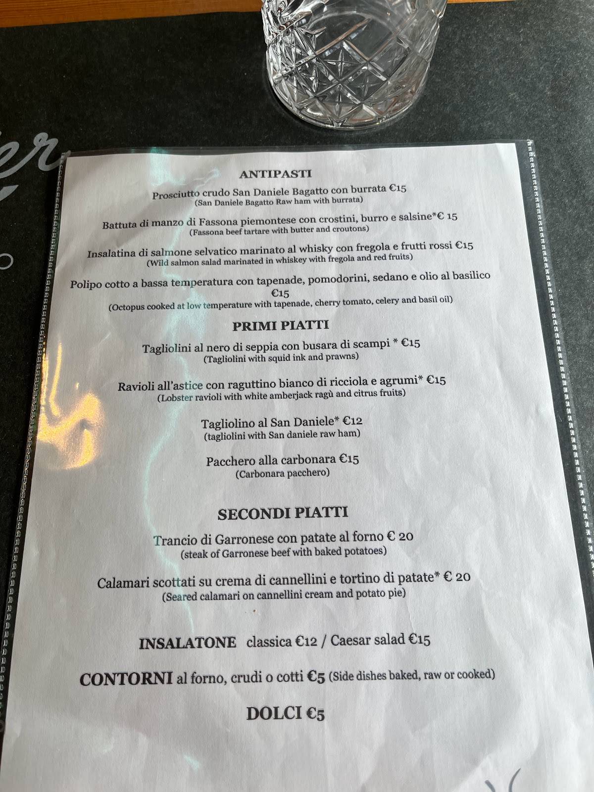 Menu di Decanter Esperienza Del Gusto 