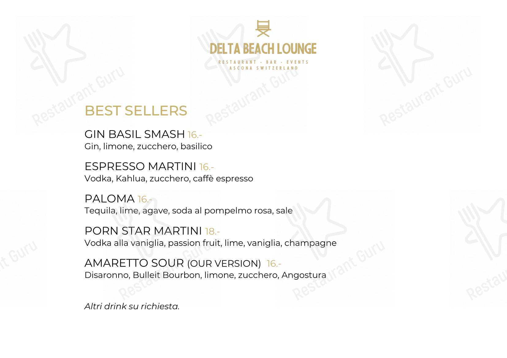 Основное меню per Delta Beach Lounge ristorante