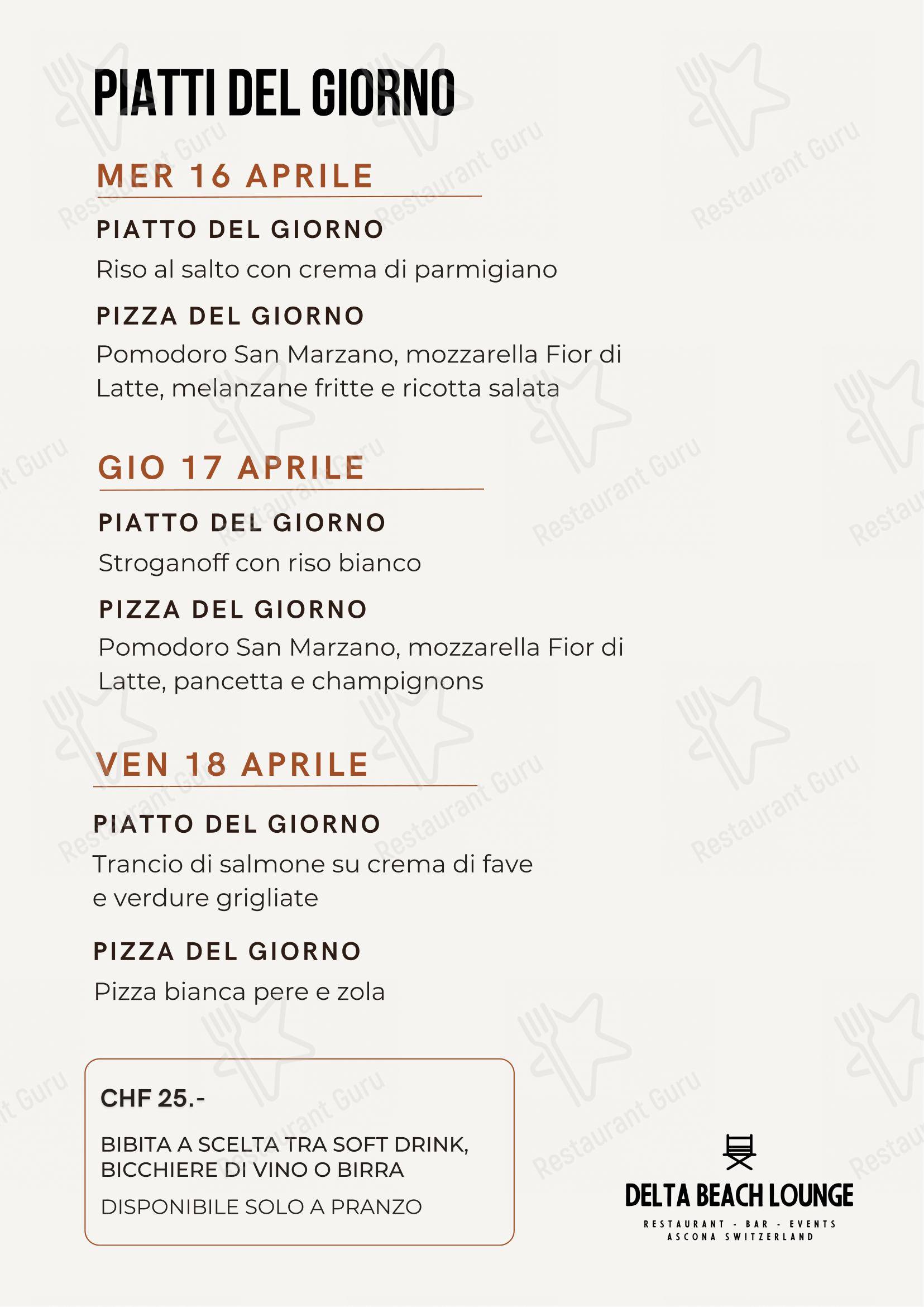 Menu bar per Delta Beach Lounge in Ascona