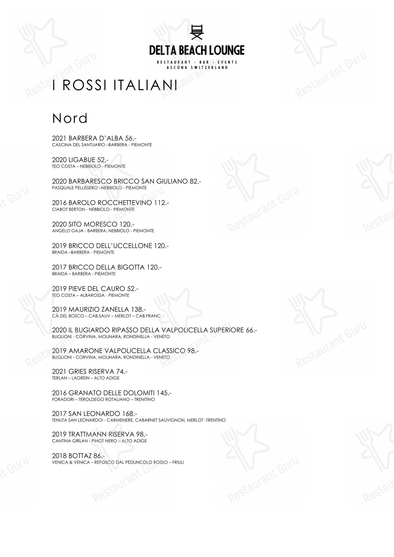 菜单 per Delta Beach Lounge ristorante