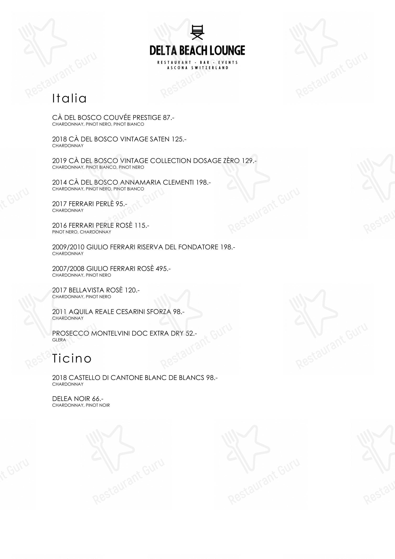 Delta Beach Lounge in Ascona - 菜单
