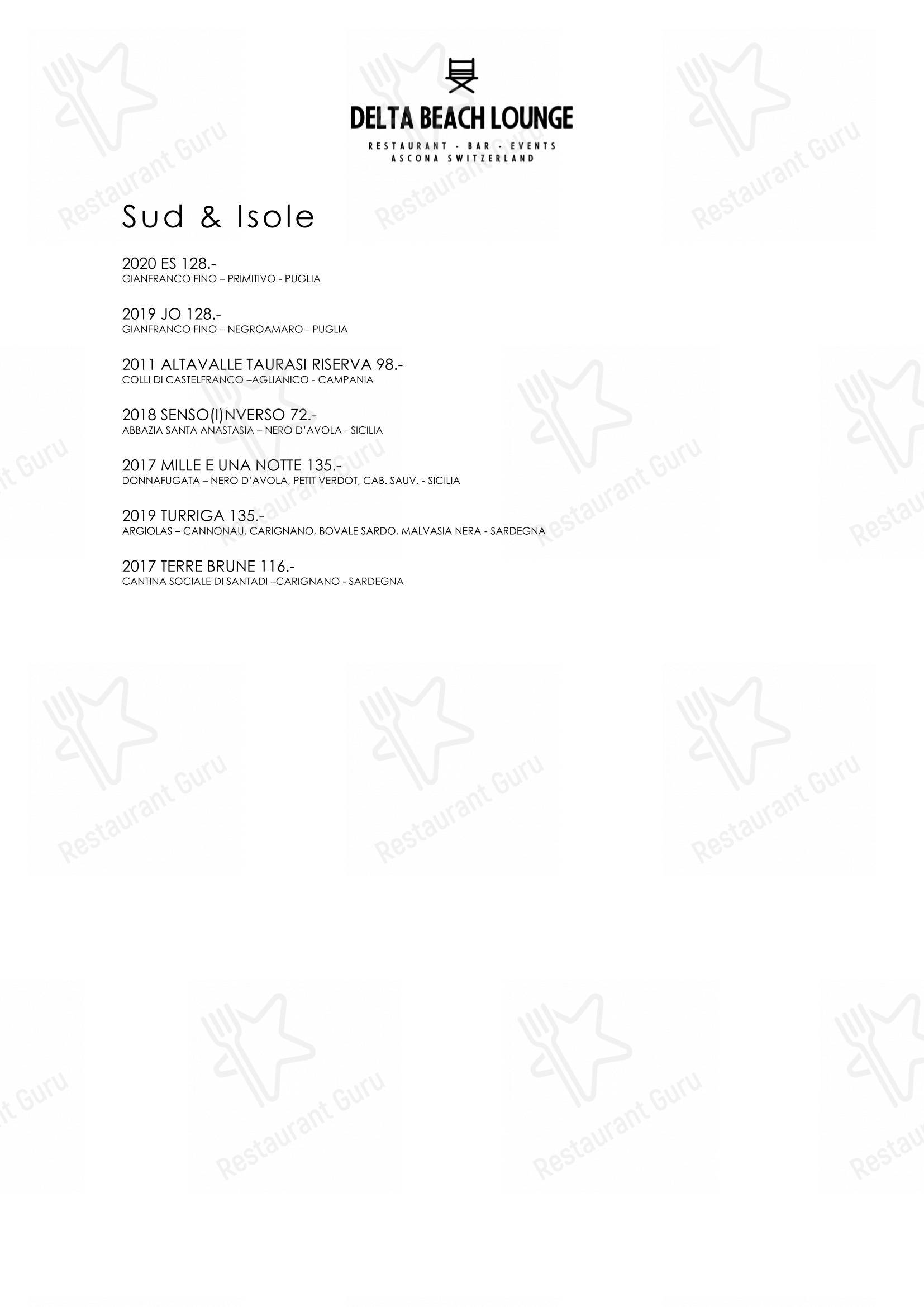 菜单 per Delta Beach Lounge ristorante