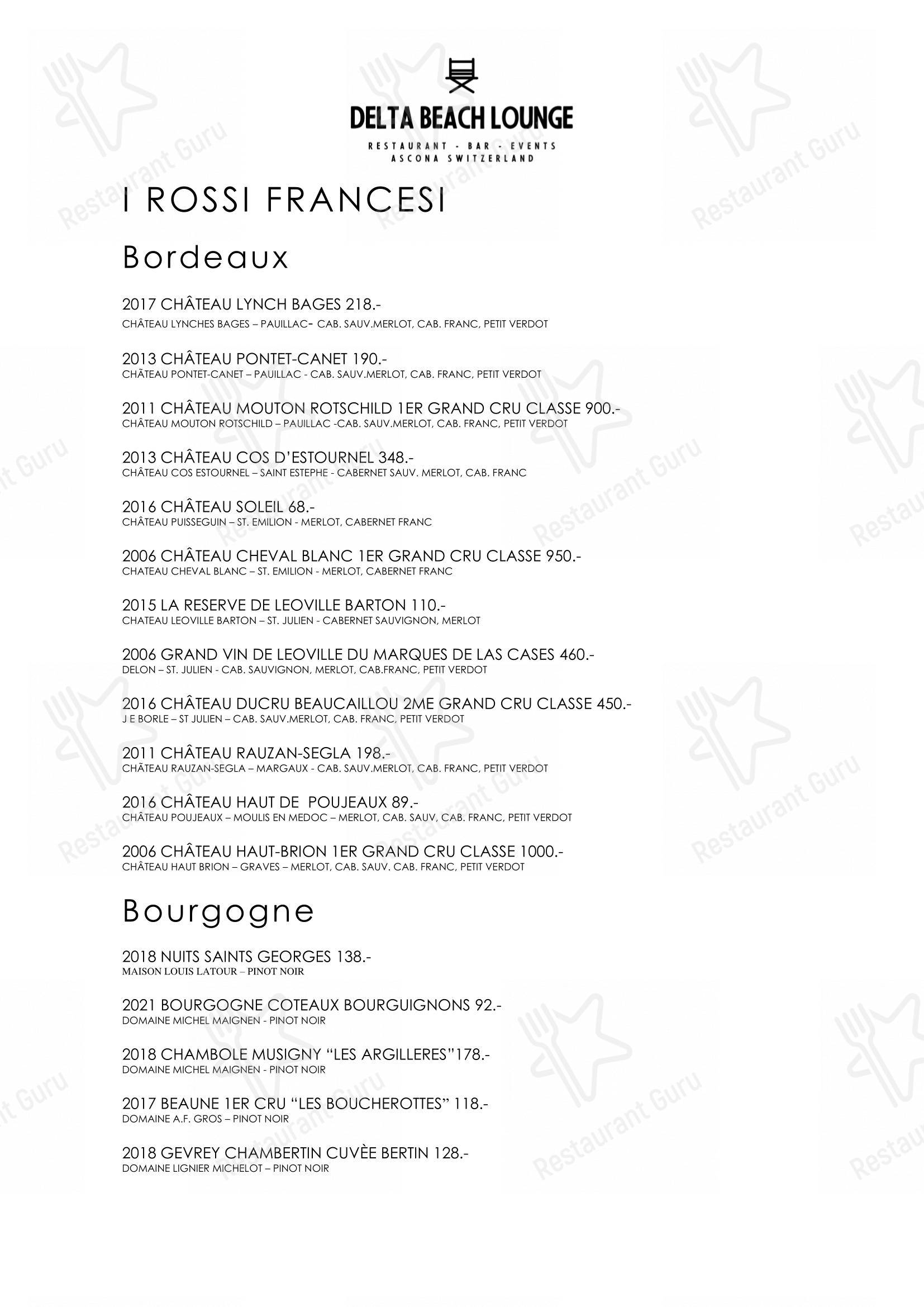 菜单 per Delta Beach Lounge in Ascona