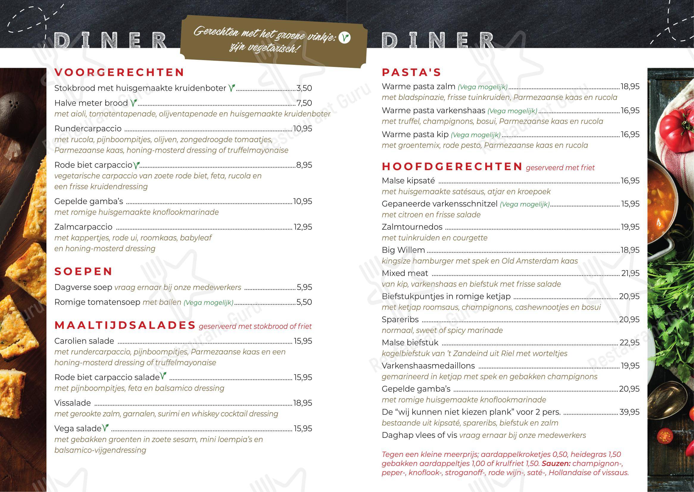 Menu bar pour Den Overkant restaurant