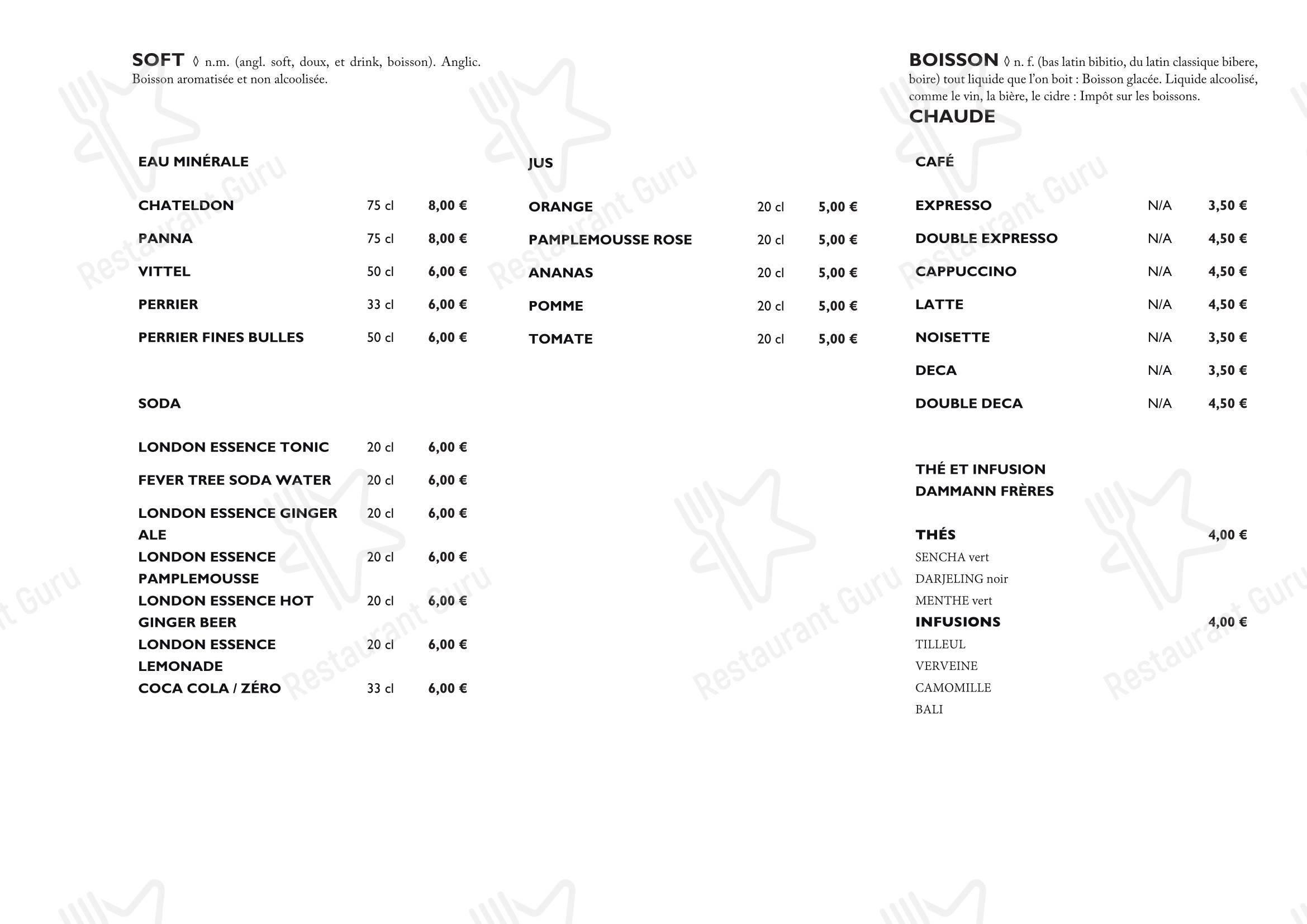 Menu pour Restaurant Derrière - repas et boissons