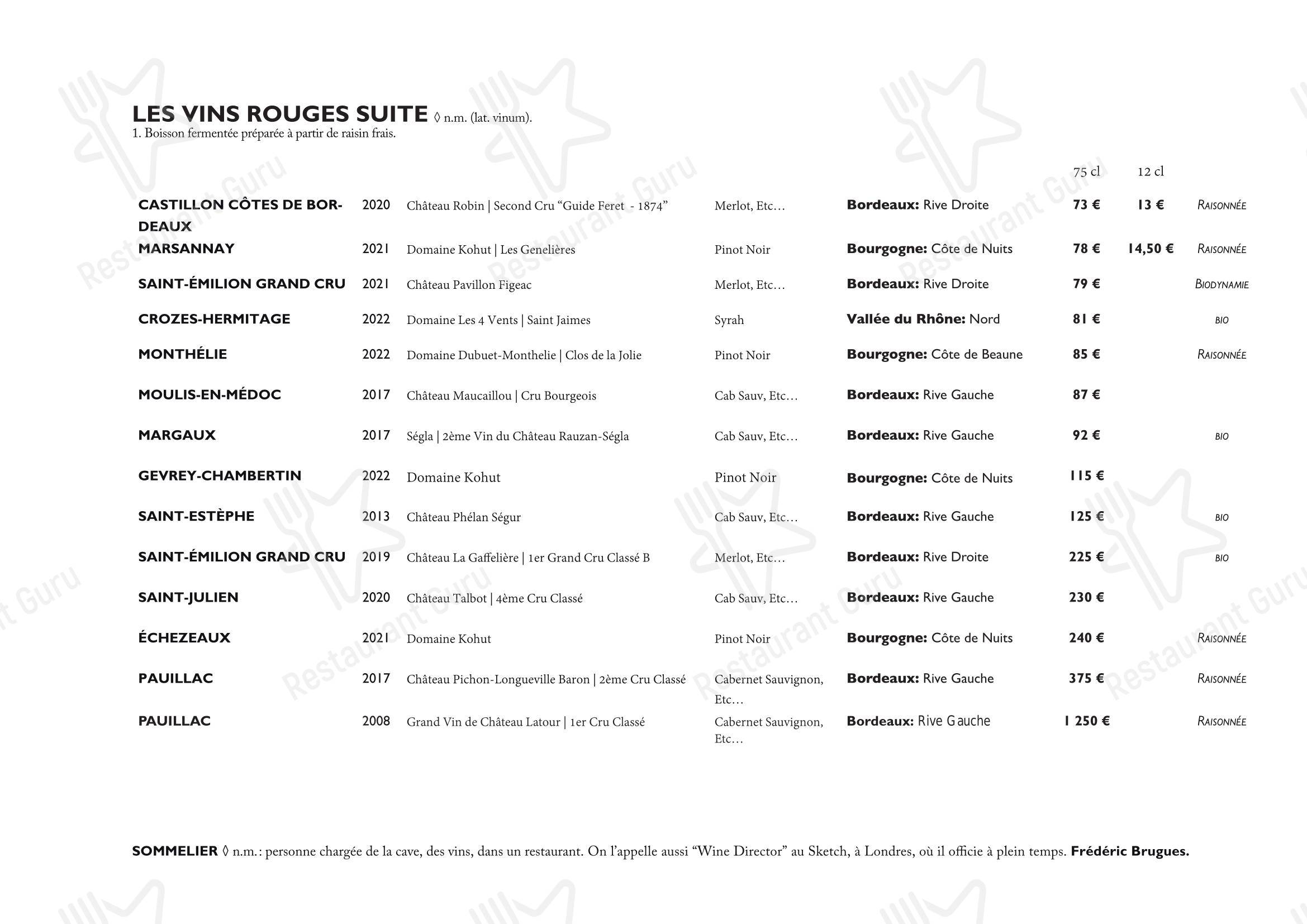 Menu pour Restaurant Derrière restaurant