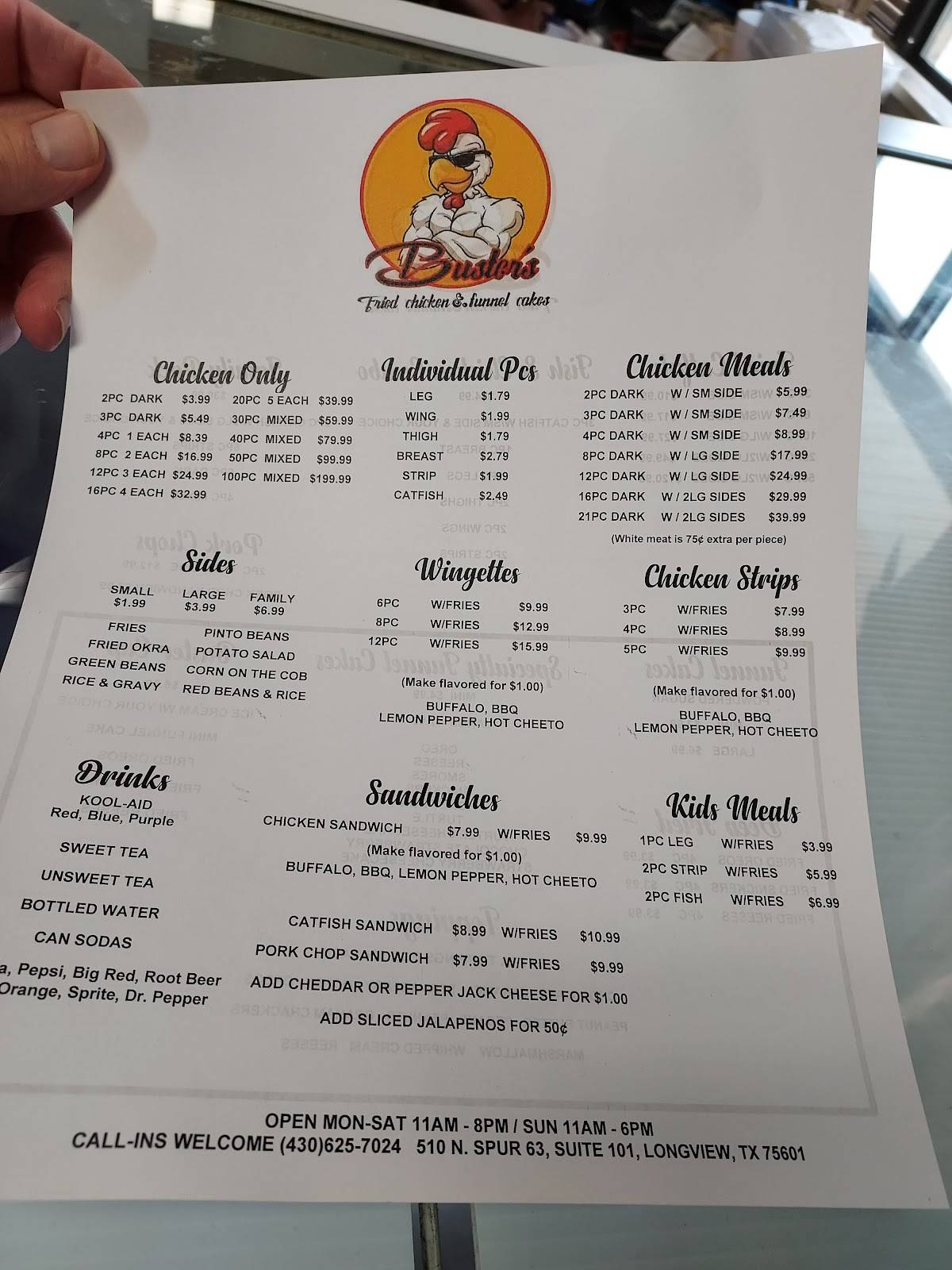 Menu at Buster’s Fried Chicken and Funnel Cakes desserts, Longview