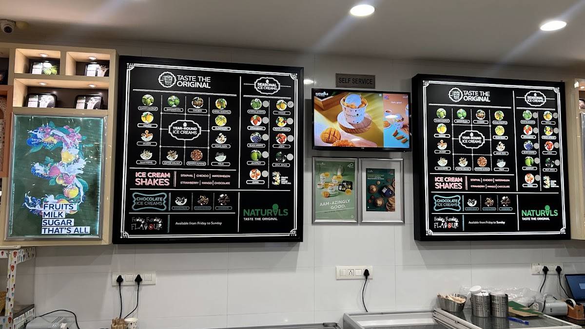 Naturals Ice Cream menu