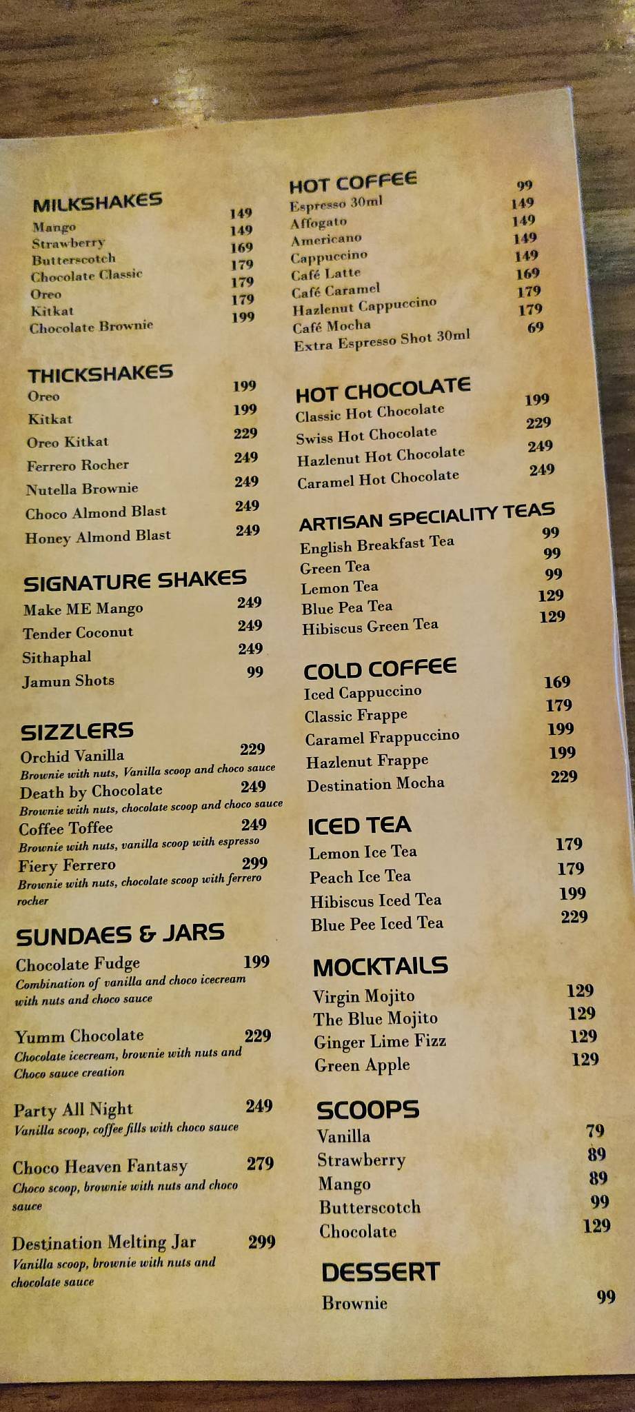 Destination Cafe menu
