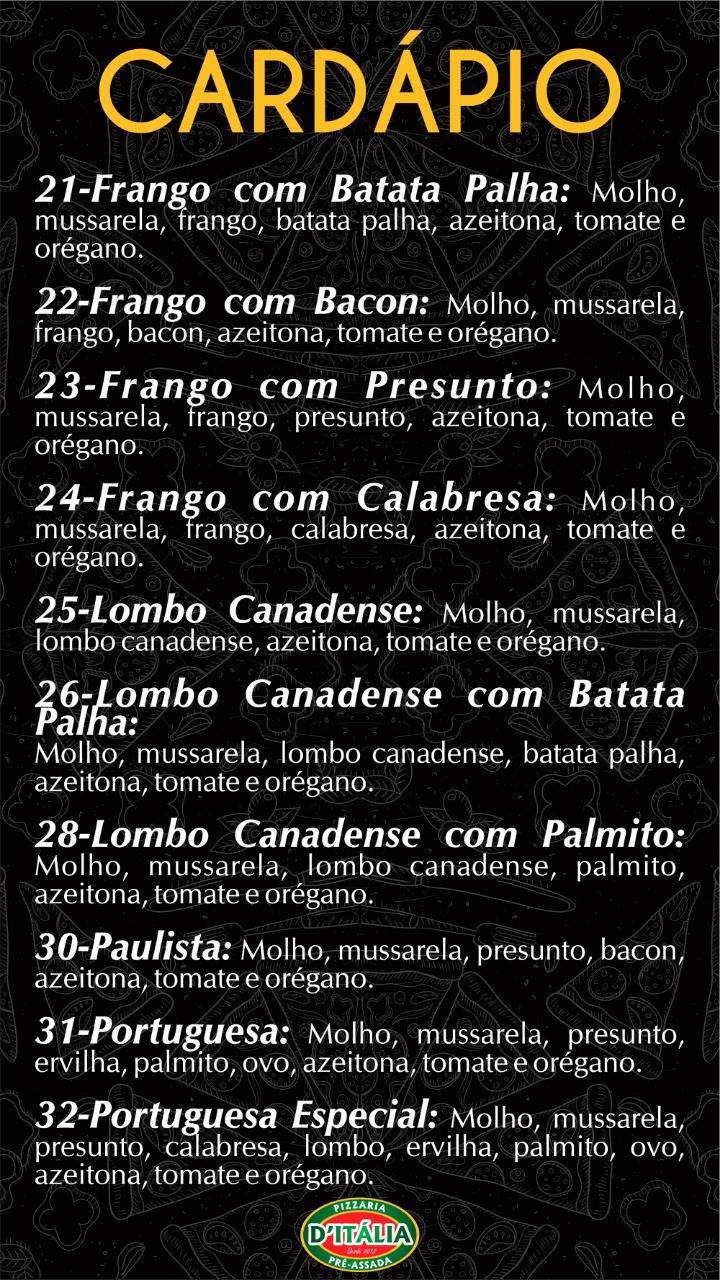 D'Italia pizzaria pré assada cardápio