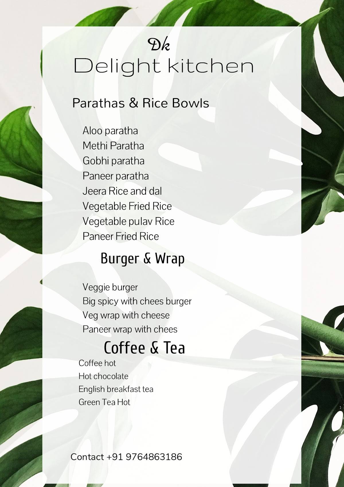 Dk delight kitchen menu