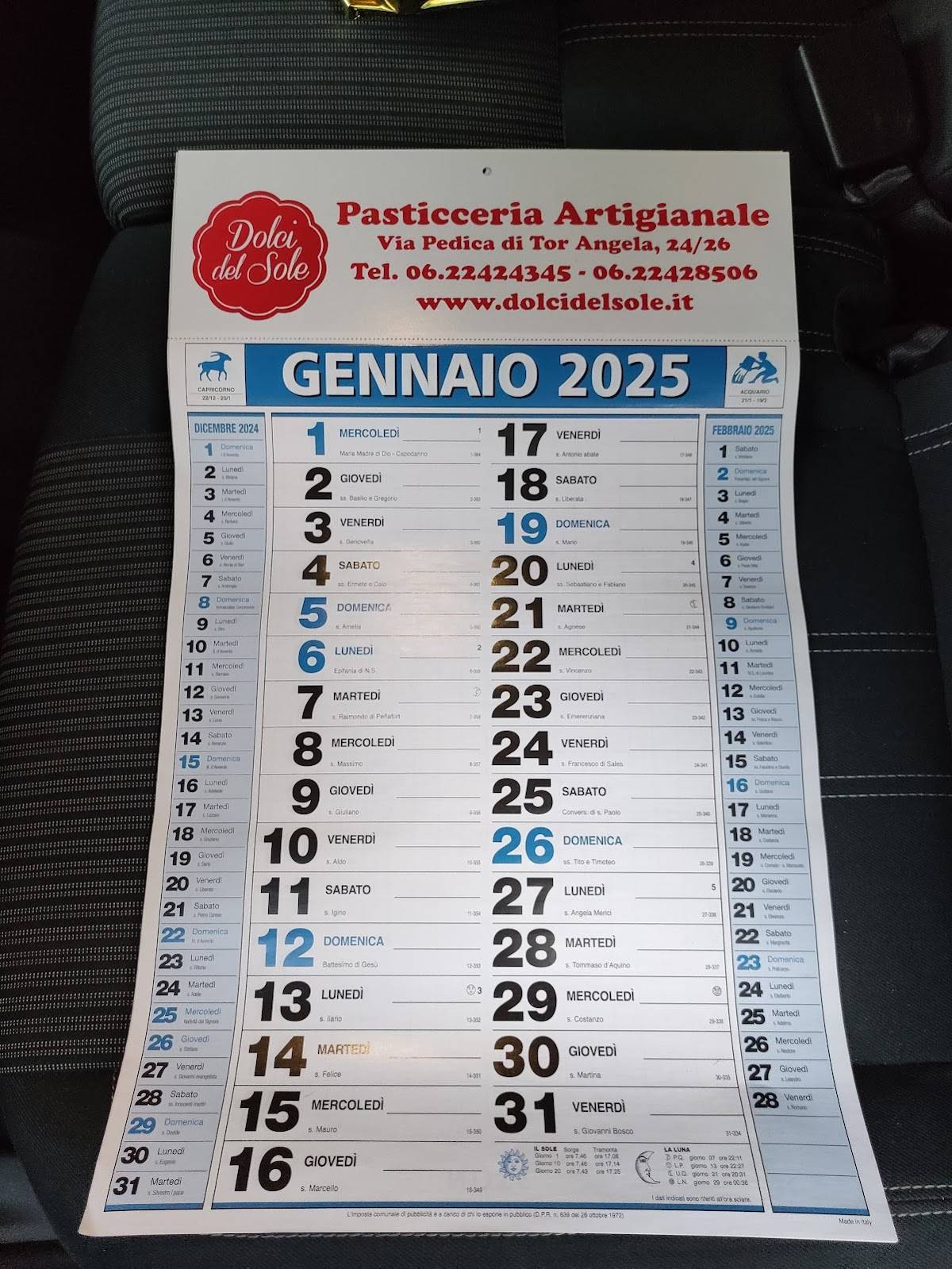 Menu di Dolci del Sole 