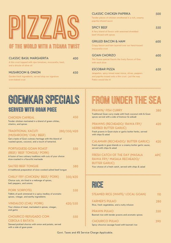 Ticana - Café, Bar & Bistro menu