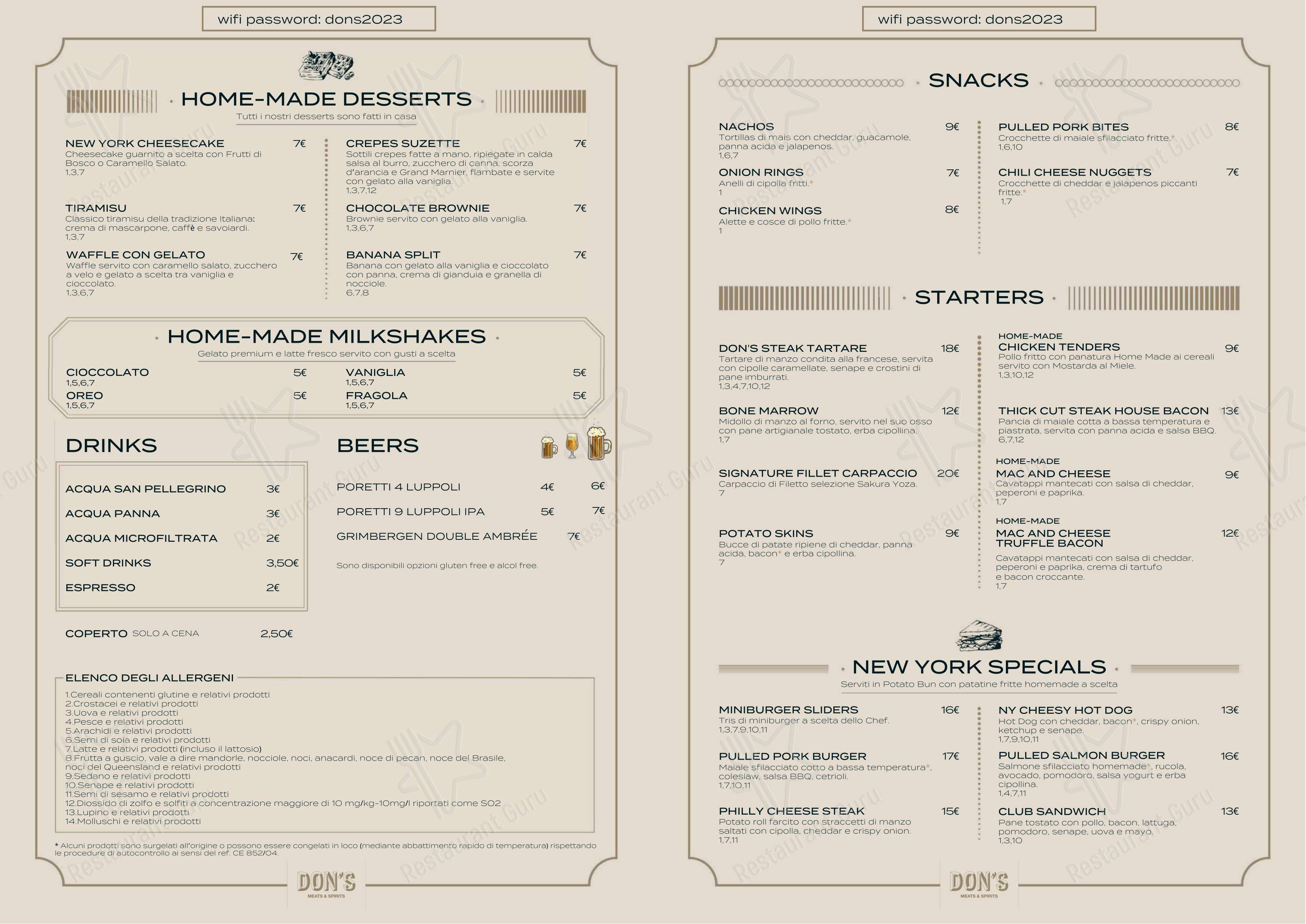 Menu di Don's - Meats & Spirits - Menu bar