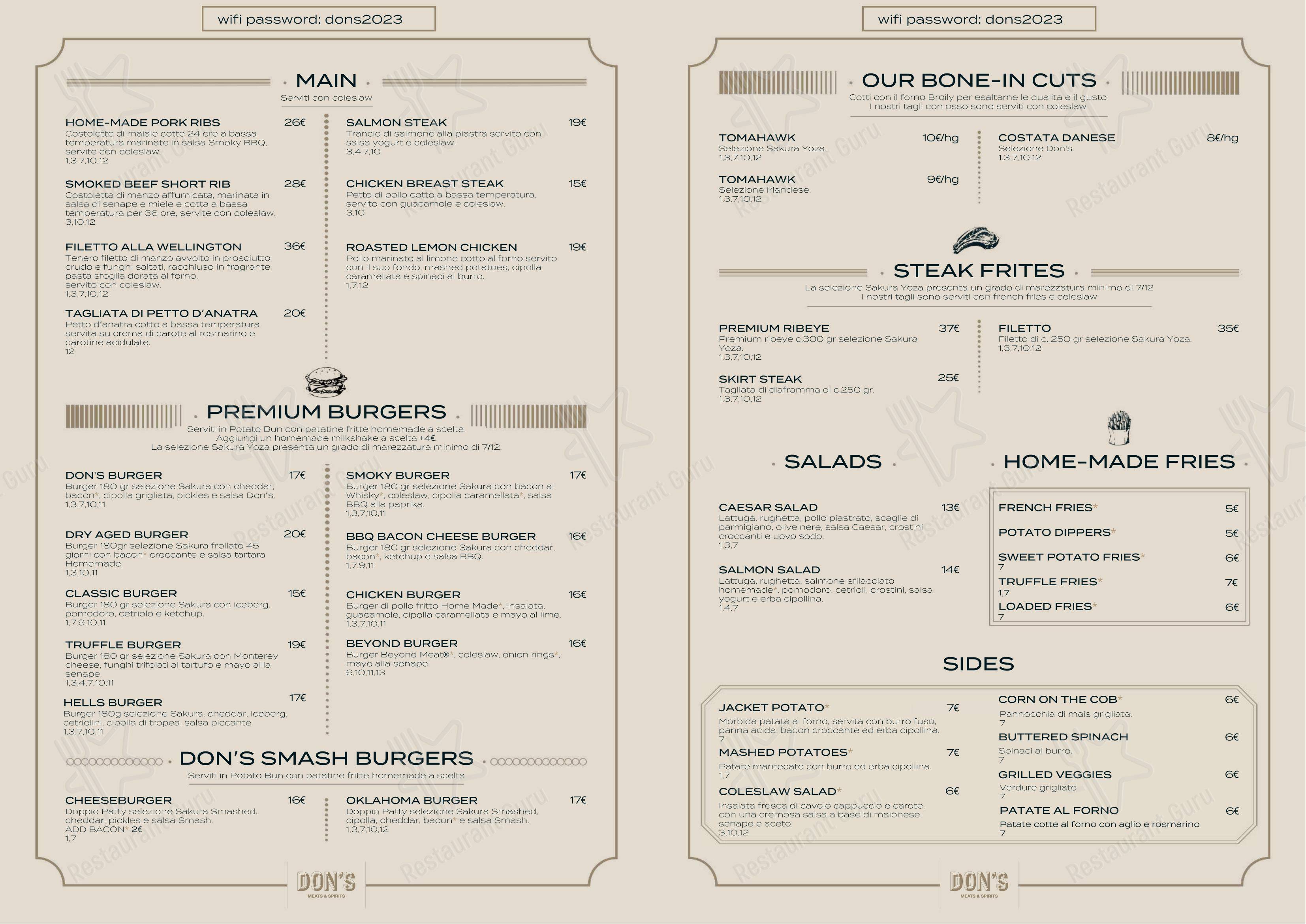 Don's - Meats & Spirits in Roma - Menu bar