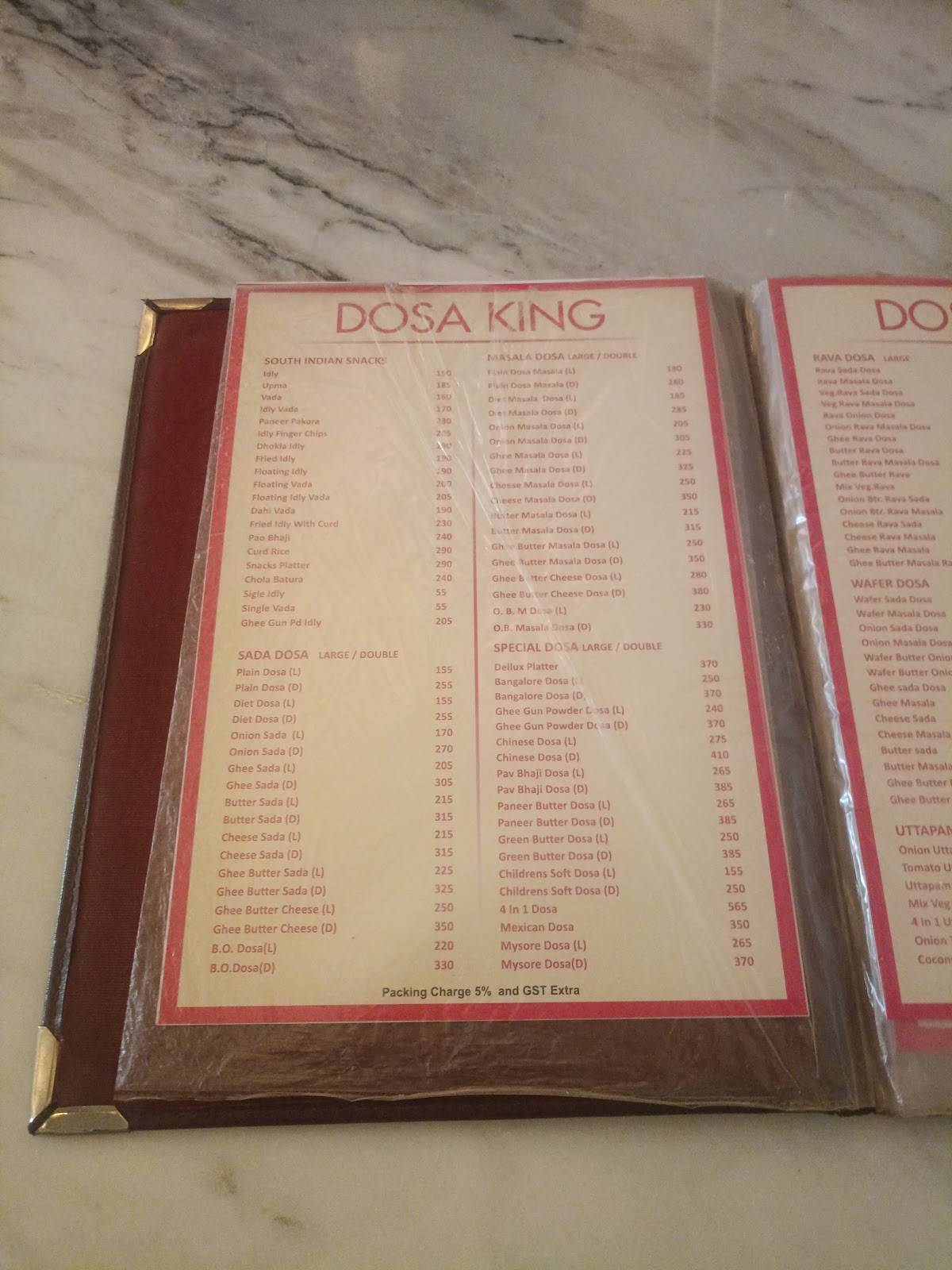 Dosa King & Hong Kong - Best Dosa South Indian Food Chinies Restaurant menu