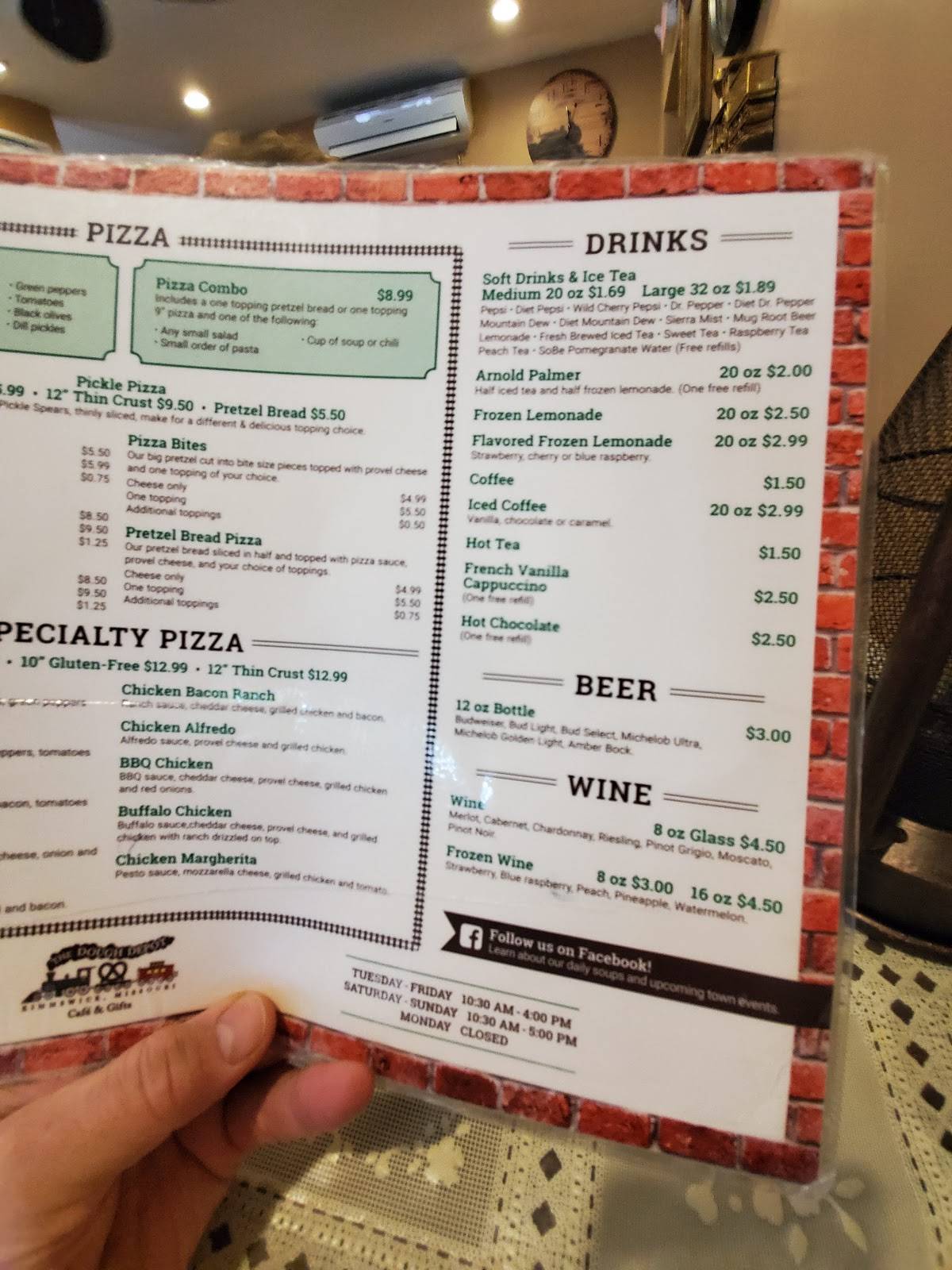 Menu at Dough Depot cafe, Kimmswick