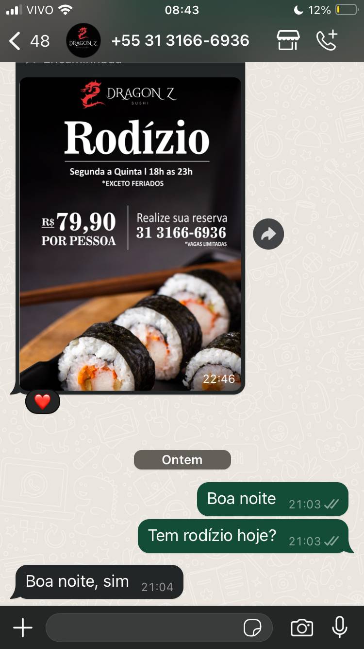 Dragon Z Sushi - Planalto cardápio