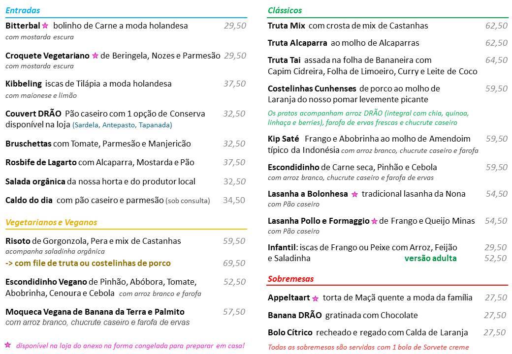 Drão Restaurante & Ateliê cardápio