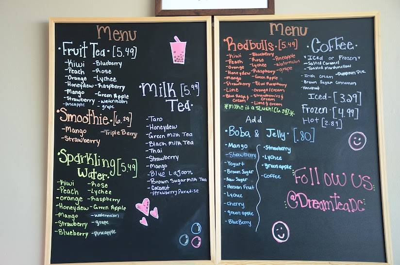 Menu at Dream Tea, Dickson