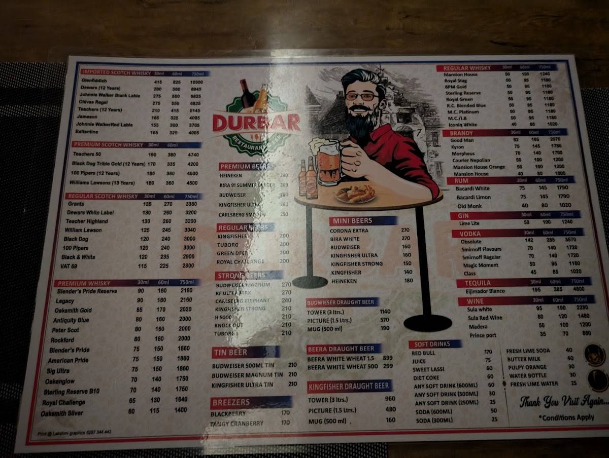 Durbar Restaurant And Bar menu