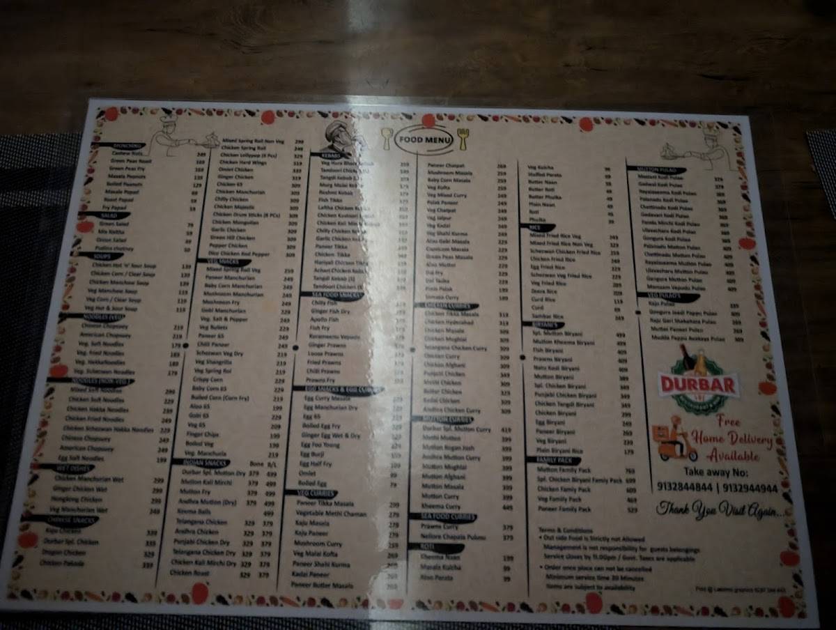 Durbar Restaurant And Bar menu